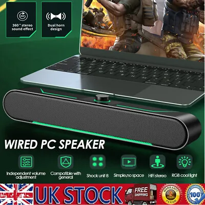 Wired USB Computer PC Speaker Stereo Bass Sound Bar W/Knob For Desktop Laptop • £13.99