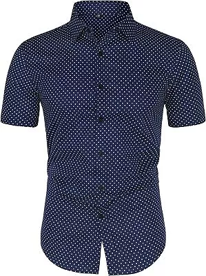 Uxcell Men's Polka Dots Printed Dress Short Sleeves Button Down Shirt • $51.68