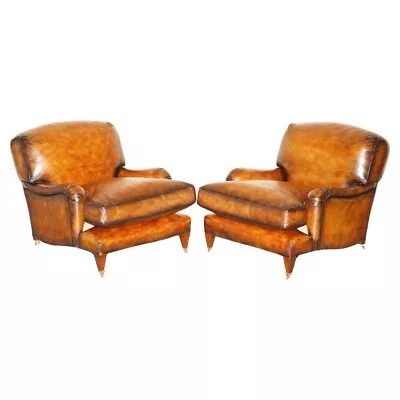 Pair Of Extra Large Howard & Son's George Smith Style Brown Leather Armchairs • £8000