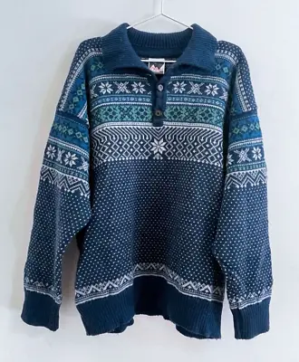 Vintage DALE Of Norway Authentic Wool Knitwear Ski Winter Outdoor Blue Sweater L • $87.43