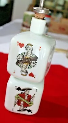 Vintage Barber Shop Bottle -- White Glass With Playing Cards • $65