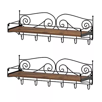 Floating Wall Shelves With Hooks Metal Wire Scroll Wall Scroll2 Brown&black • $24.28