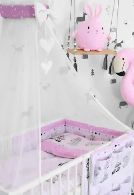 Baby Canopy Drape Mosquito Net With Ribbon ONLY COTBED/ COT Sweet Animals Pink • £28.99