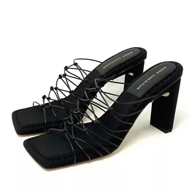 Good American Caged Mule Neoprene Black Size 7 GA372N-X Strap Heels Sandals • £47.50