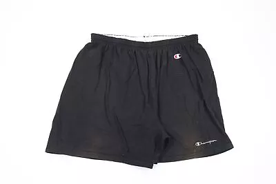 Vintage 90s Champion Mens 2XL Thrashed Spell Out Above Knee Cotton Shorts Black • $42.46