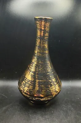 Vintage Mid Century Mod Stangl Pottery Black Gold Vase 22kt 4050 New Jersey 8” • $18.39