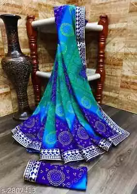 Women's Traditional Bandhani Print Lace Border Georgette Saree With Blouse. • $22.05