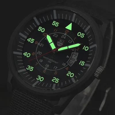 ✌ Mens Military Army Stainless Steel Quartz Black Dial Date Sport Watches Gifts • £9.04