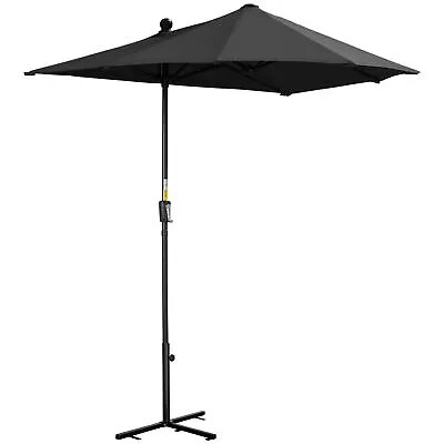 Outsunny 2m Half Garden Parasol Market Umbrella W/ Crank Handle Base Black • £70.99