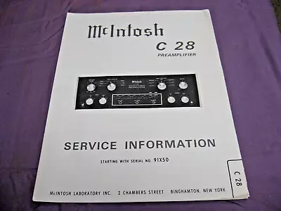 ORIGINAL McIntosh C 28 Service Manual - Very Good • $19.95