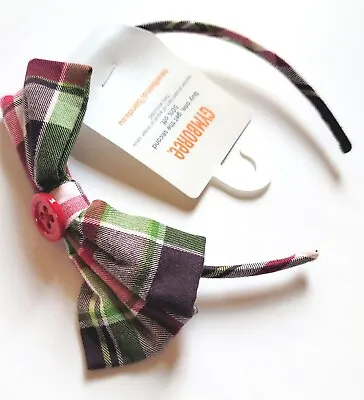 NWT Gymboree Girl  Pups And Kisses  Plaid Button Headband Plum Green Pink • $5.90