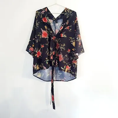 $16.96 • Buy Asos Curve Size 20 Black Floral Front Tie Batwing Sleeve Women's Top Shirt