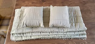  Laura Ashley Quilted Bedspread / Throw 6'6 . Beaded Green Vgc Plus 4 Cushions. • £35