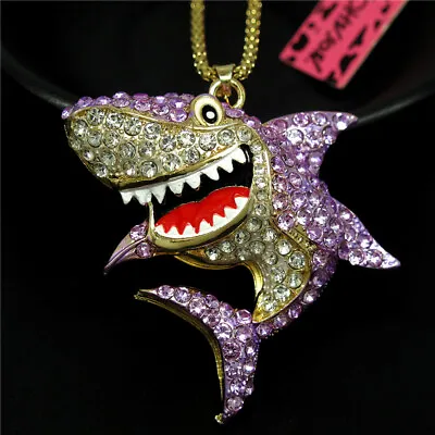 Fashion Women Purple Rhinestone Cartoon Shark Pendant Sweater Chain Necklac • $3.86
