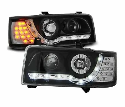 Headlights For VW T4 1990-2003 TRANSPORTER Daylight LED INDICATION Black LHD • $417.87