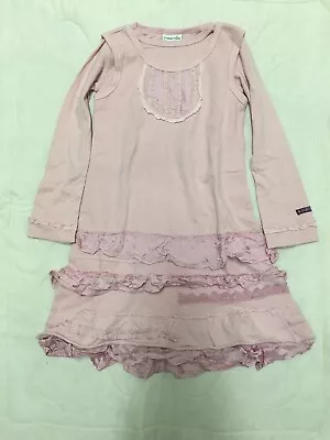 Naartjie Kids Girls Ruffle Layered Long Sleeve Dress Tunic Pink Sz 7 • $11.98