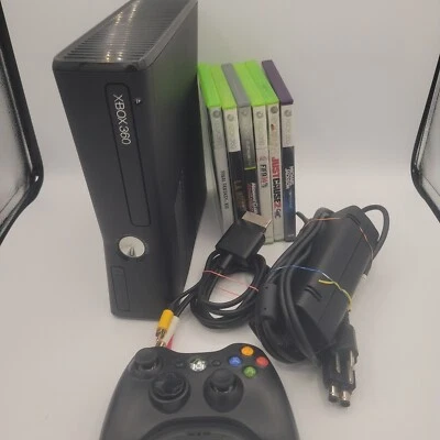 Microsoft Xbox 360 S Slim 4GB Black 1439 Console - 6 Games Bundle TESTED • $99.99