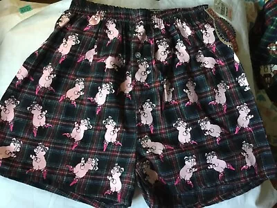 NOS VTG 90s Flannel Plaid Pink Pigs Ballet Button Fly Boxer Shorts Unisex • $18.88