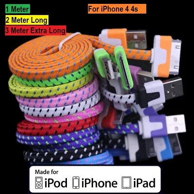 Strong Braided USB Data Sync Charger Cable For IPhone 4 4S 3G 3GS IPad 2 &1 IPod • £2.79