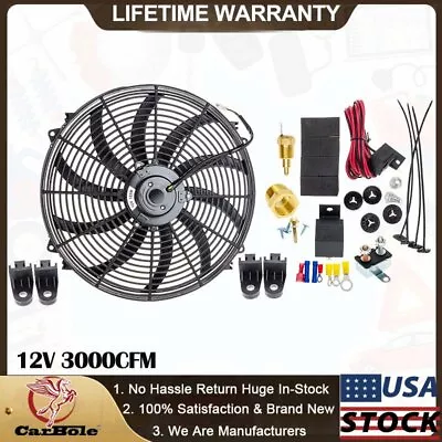 16  Electric Radiator Cooling Fan 12V 3000CFM Thermostat Wiring Switch Relay Kit • $62.99