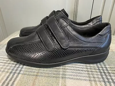 Waldlaufer Black Leather Ladies M Ex WIDE FIT Double Strap Shoes Size 6 • £18