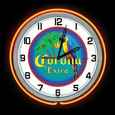 19  Corona Extra Beer Bird Sign Double Orange Neon Clock  • $290.63