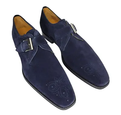 NEW Magnanni Mallory Monk Strap Blue Suede Dress Shoes Men's 10.5 M MSRP $425 • $300
