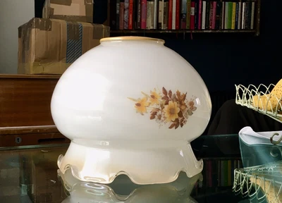 £30 • Buy Original Vintage 70's White/amber Milk Glass Bell  Shade Floral Design