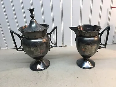 Meriden B Company 1881 Silver Plate Standing Tea Pot And Milk ? • $85.50