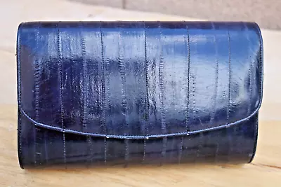 Vintage Genuine Eel Skin Clutch Purse Blue • $17.99