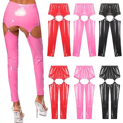 Womens Tights Suspender Pants Patent Leather Lingerie Open Crotch Panty Clubwear • $15.72