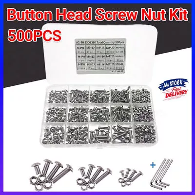 500x M3/M4/M5 Stainless Steel Hex Socket Button Head Bolts Screws Nuts Kit NEW • $16.31