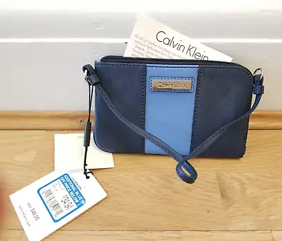 Calvin Klein Purse Wallet Bag Small Leather 165 Mm Blue Black • £25