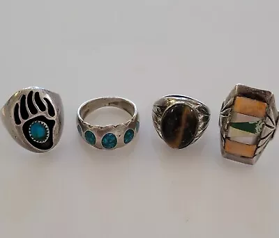 Lot Of 4 Navajo Native American Taxco And Vintage Men's Sterling Silver Rings • $51