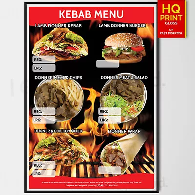 Kebab Fast Food Takeaway Menu Kebab MENU Board SIGN LAMB Kebab Meal A4 A3 A2 A1 • £3.99