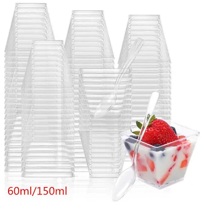 50pcs Party Small Plastic Dessert Cups Disposable Pudding Fruit Ice Cream Cup • £4.89