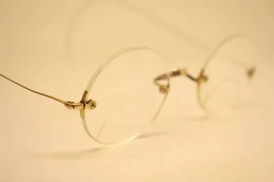 Antique Eyeglasses Saddle Bridge Rimless Glasses 40X34 Vintage Gold Solid 10K • $295