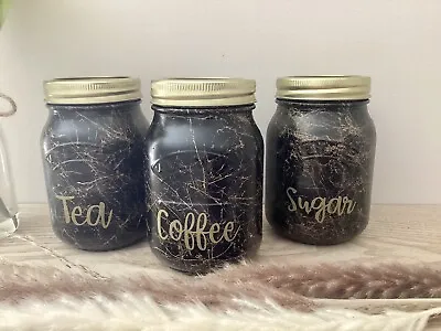 Tea Coffee Sugar Kilner Screw Top 0.5L Jars Canisters Black Gold Marble • £24.95