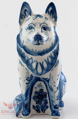 $49 • Buy Porcelain German Shepherd Mухтар Dog Figurine Souvenir Gzhel Colors Handmade