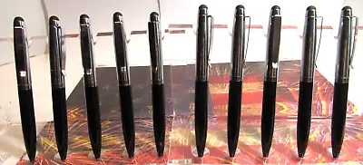 Lot Of 10 Black  Terzetti Mini Metal Pocket Ballpoint Pens+ Conductive Tips • $12.99