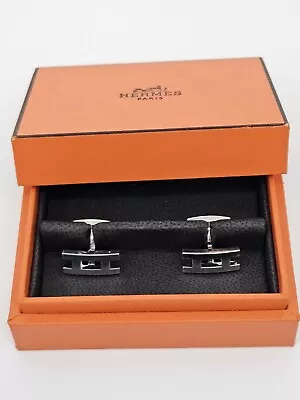 Hermes Parallel H Silver Cufflinks Original Box Included Hermès Paris AG925  • $385