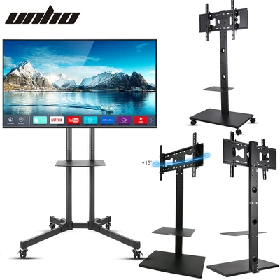 Mobile TV Cart Mount Stand 4 Wheels Rolling TV Support Holder W/Shelf Strong NEW • £53.93