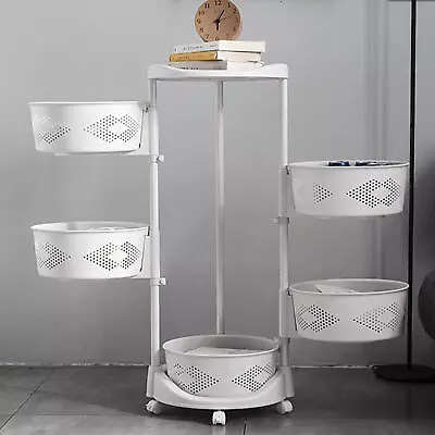 360° Round Kitchen Rotating Storage Trolley Cart Utility Veget Mobile Shelf Rack • $121.89