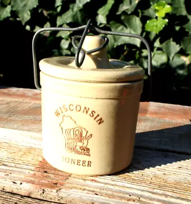 Vintage Wisconsin Pioneer Stoneware Ceramic Cheese Crock With Hinged Lid • $29.99