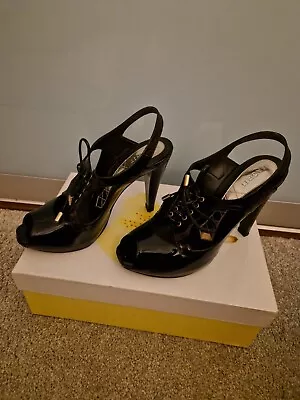 Magrit Black Patent High Heel Platform Womens Shoes Size 4 With Box • £45