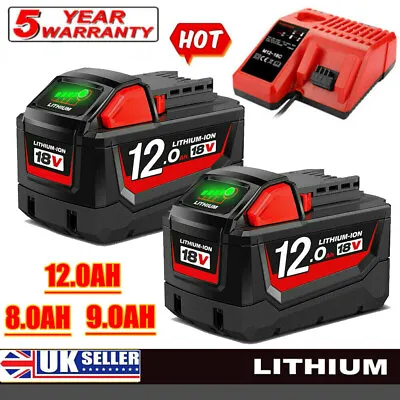 2X For Milwaukee M18 Battery 12.0Ah 9.0Ah Li-Ion XC Extended Capacity 48-11-1860 • £54.95