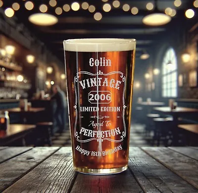 Personalised Beer Pint Glass Birthday Gift 18th 21st 30th 40th 50th 60th 70th • £11.99