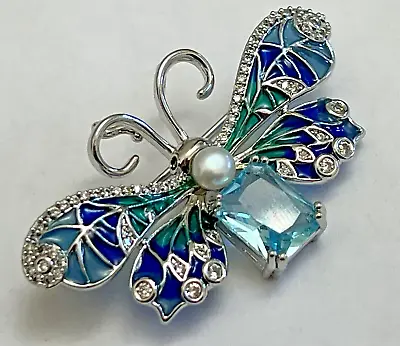 Blue Green Butterfly Bee Bug Crystal Glass Rhinestone Brooch Pin Vintage Insect • $23.98