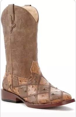 Roper Boys Western Cowboy Boots Square Toe Faux Ostrich Patchwork Size 1 • $35