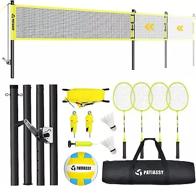 Professional Volleyball Badminton Net Set Portable With Poles Ball Pump Backyard • $107.36